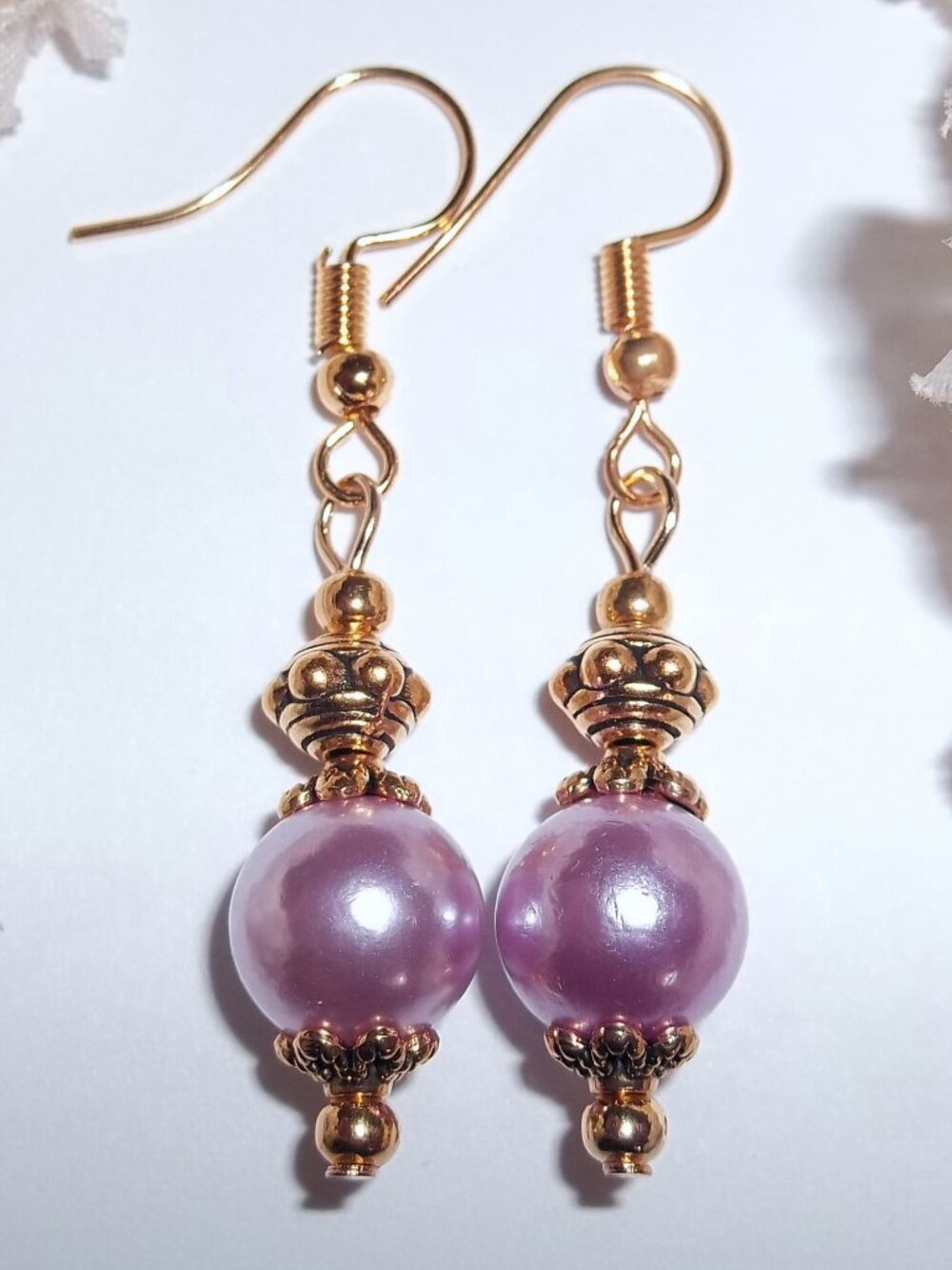 Purple Earrings Gold Jewelry Dangle Drop Gift Idea for Her Woman Set Pair D9113